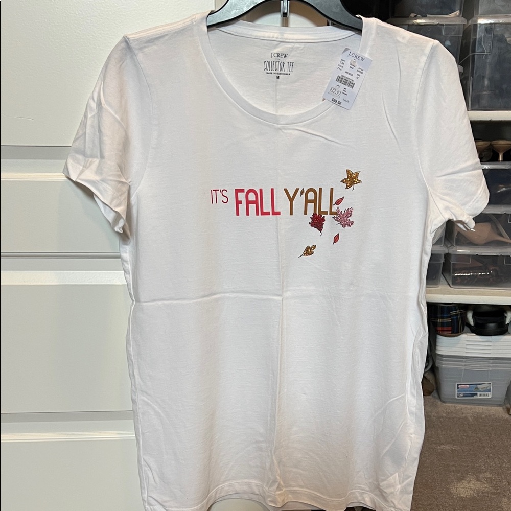 NWT JCrew Favtory White Graphic Tee with Fall Design
